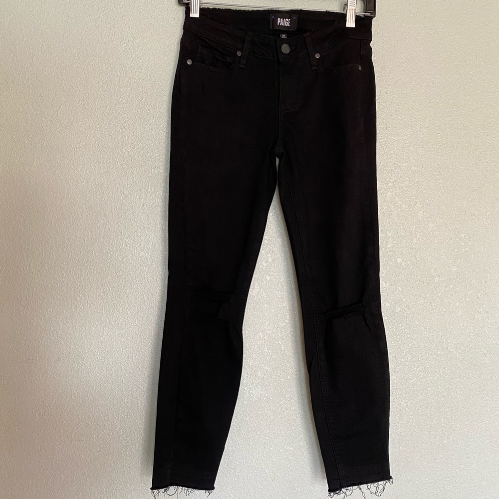 Paige Women's Skinny Stretch Ankle Jeans Mid Rise Size 26 Distressed Black Wash